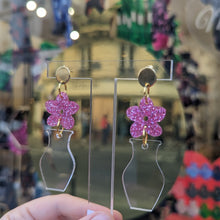 Charger l'image dans la galerie, Boucles d'oreilles Vase et Fleur rose à paillettes 🌸