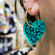 Charger l'image dans la galerie, 🌿 Boucles d’oreilles Cœur Léopard – Miroir Vert turquoise 🐆💚
