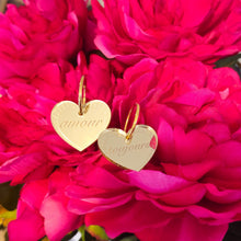 Charger l'image dans la galerie, Boucles d'oreilles Cœur "amour toujours" miroir doré sur créoles 💛🌞