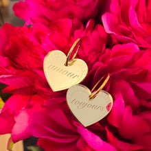 Charger l'image dans la galerie, Boucles d'oreilles Cœur "amour toujours" miroir doré sur créoles 💛🌞