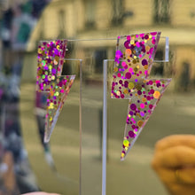 Charger l'image dans la galerie, Boucles d'oreilles Eclair paillettes confettis violet doré ⚡