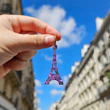 Charger l'image dans la galerie, Boucles d'oreilles petite Tour Eiffel paillettes violettes 🇫🇷