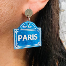 Charger l'image dans la galerie, Boucles d'oreilles plaque de rue de Paris (marbré bleu) 🇫🇷