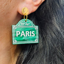 Charger l'image dans la galerie, Boucles d'oreilles plaque de rue de Paris (marbré vert) 🇫🇷
