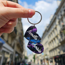 Charger l'image dans la galerie, Porte-clefs double cœur Famille choisie, violet galactique marbré 🌈💖