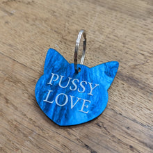 Charger l'image dans la galerie, Porte-clefs chat(te) PUSSY LOVE bleu marbré 😻💦