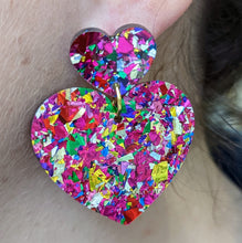 Charger l'image dans la galerie, Boucles d'oreilles double cœur paillettes roses 💖