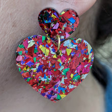Charger l'image dans la galerie, Boucles d'oreilles double cœur paillettes rouges ❤️