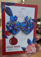Charger l'image dans la galerie, Boucles d'oreilles double cœur paillettes bleues 💙