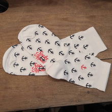 Charger l'image dans la galerie, Chaussettes en bambou Ancre marine fond blanc ⚓
