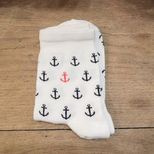 Charger l'image dans la galerie, Chaussettes en bambou Ancre marine fond blanc ⚓