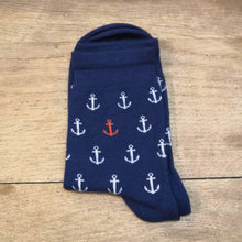 Charger l'image dans la galerie, Chaussettes en bambou Ancre marine fond bleu ⚓