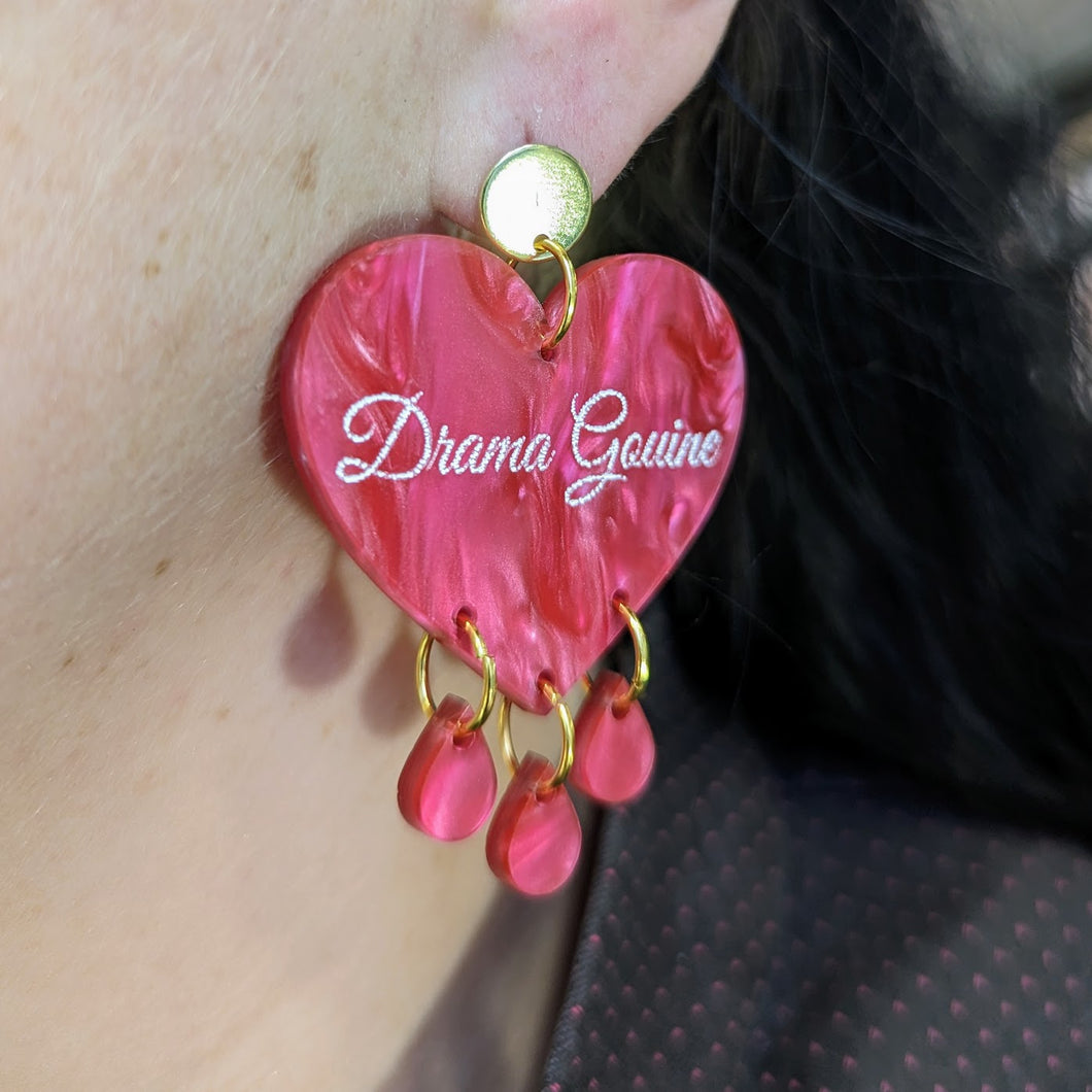 Boucles d'oreilles cœur Drama Gouine (rose marbré) 💖🏳️‍🌈