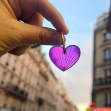 Charger l&#39;image dans la galerie, Boucles d&#39;oreilles Cœur-Soleil miroir violet sur créoles 💛🌞
