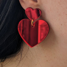 Charger l&#39;image dans la galerie, Boucles d&#39;oreilles double cœur miroir rouge ❤️
