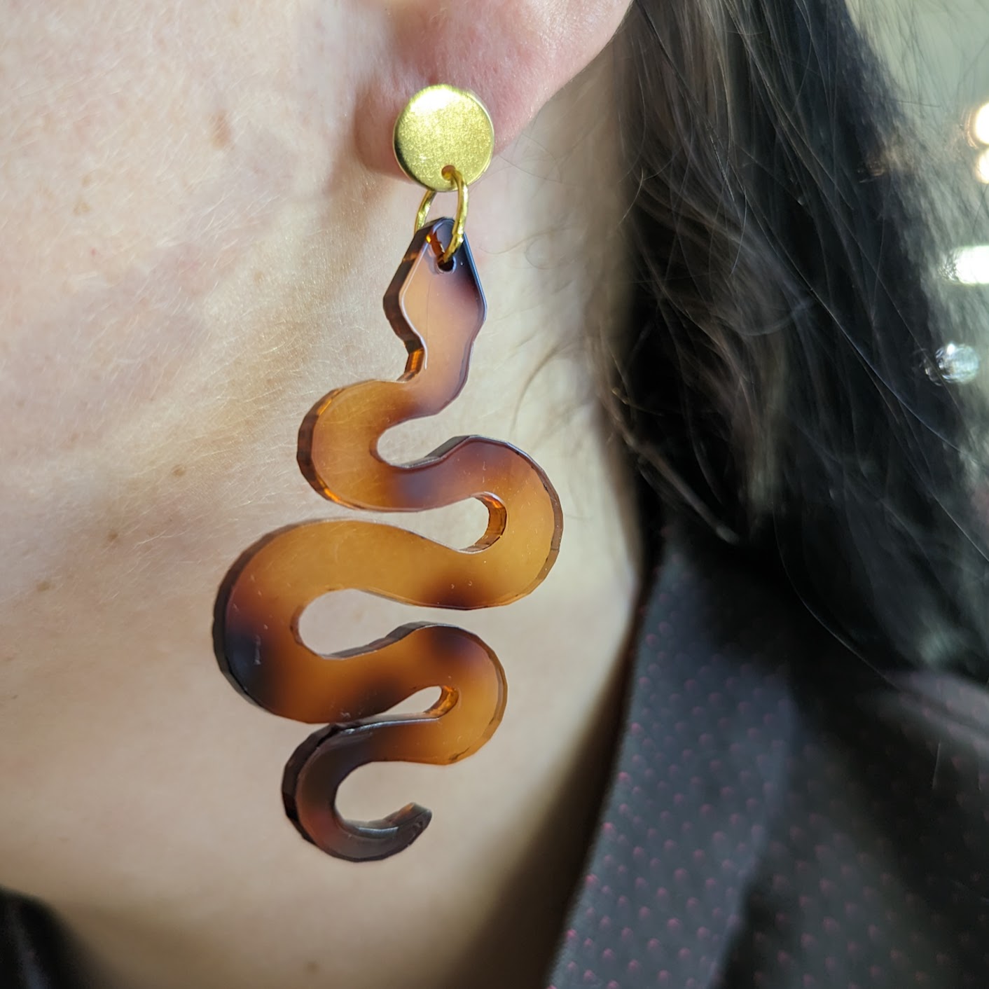 Boucles D'oreilles Anciennes Bakélite Imitation écaille - Clips Marron Marbré - Occasion TBE
