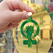 Charger l&#39;image dans la galerie, Boucles d&#39;oreilles Symbole Féministe vert-doré
