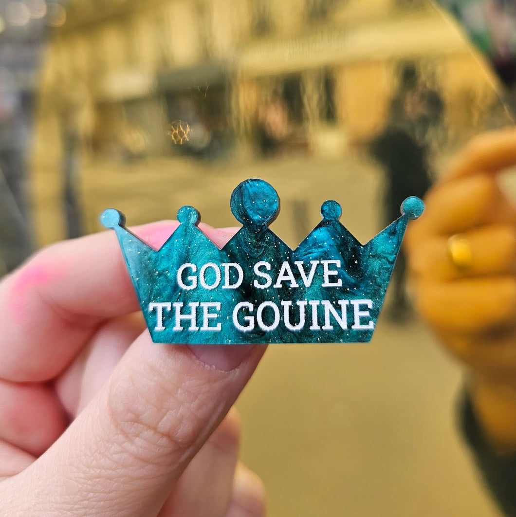 Broche couronne GOD SAVE THE GOUINE vert galactique marbré👑 🏳️‍🌈