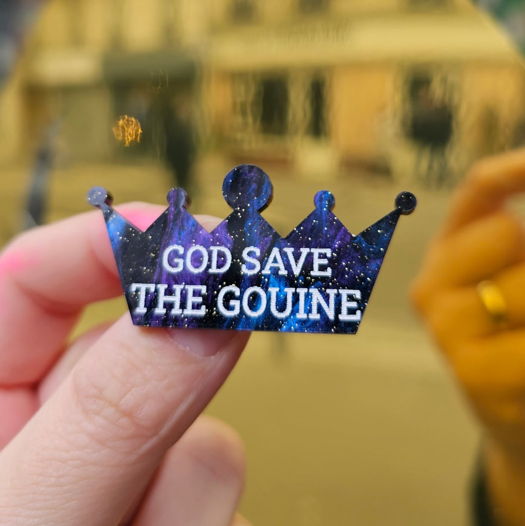 Broche couronne GOD SAVE THE GOUINE violet galactique marbré 👑 🏳️‍🌈