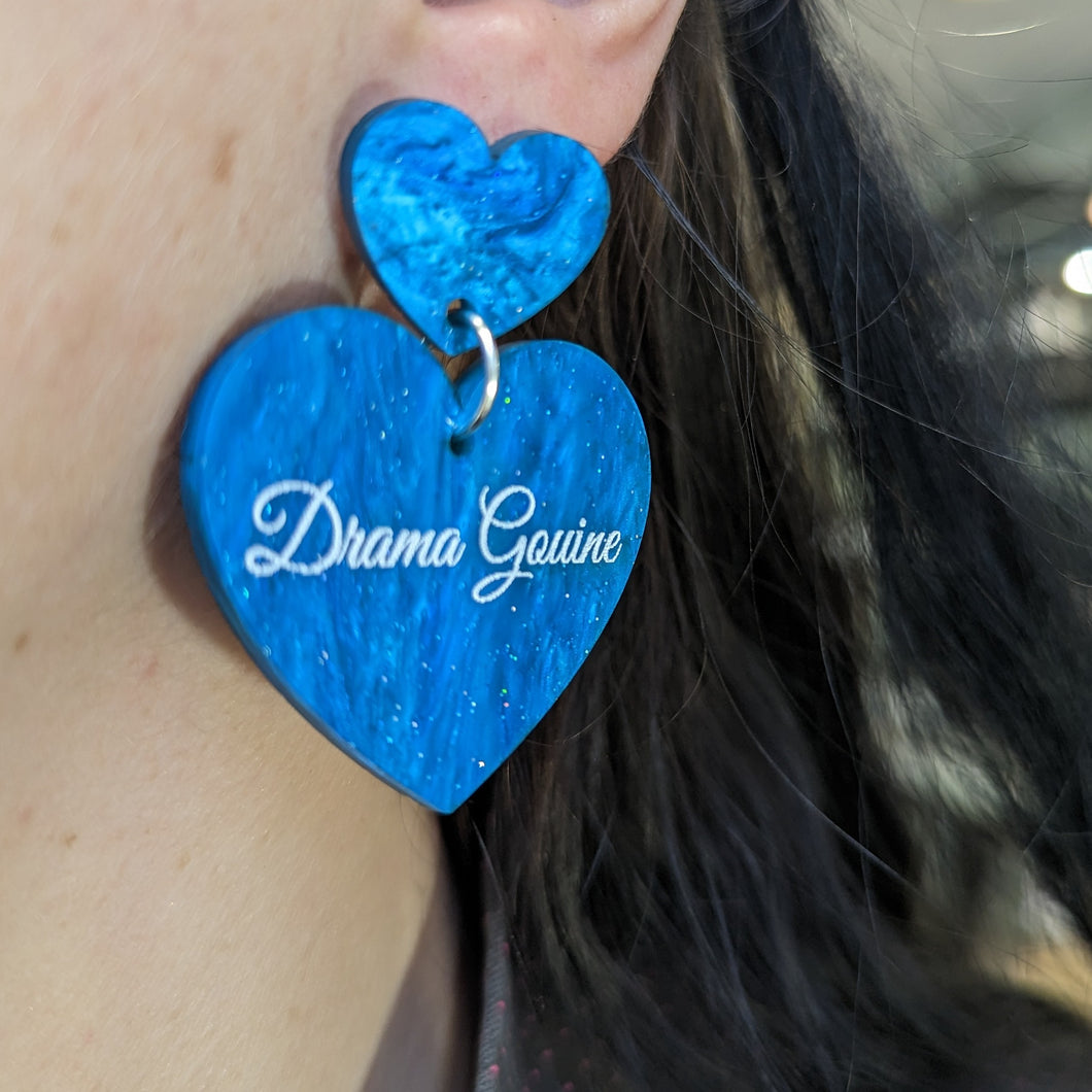 Boucles d'oreilles double cœur Drama Gouine (bleu marbré) 💙🏳️‍🌈