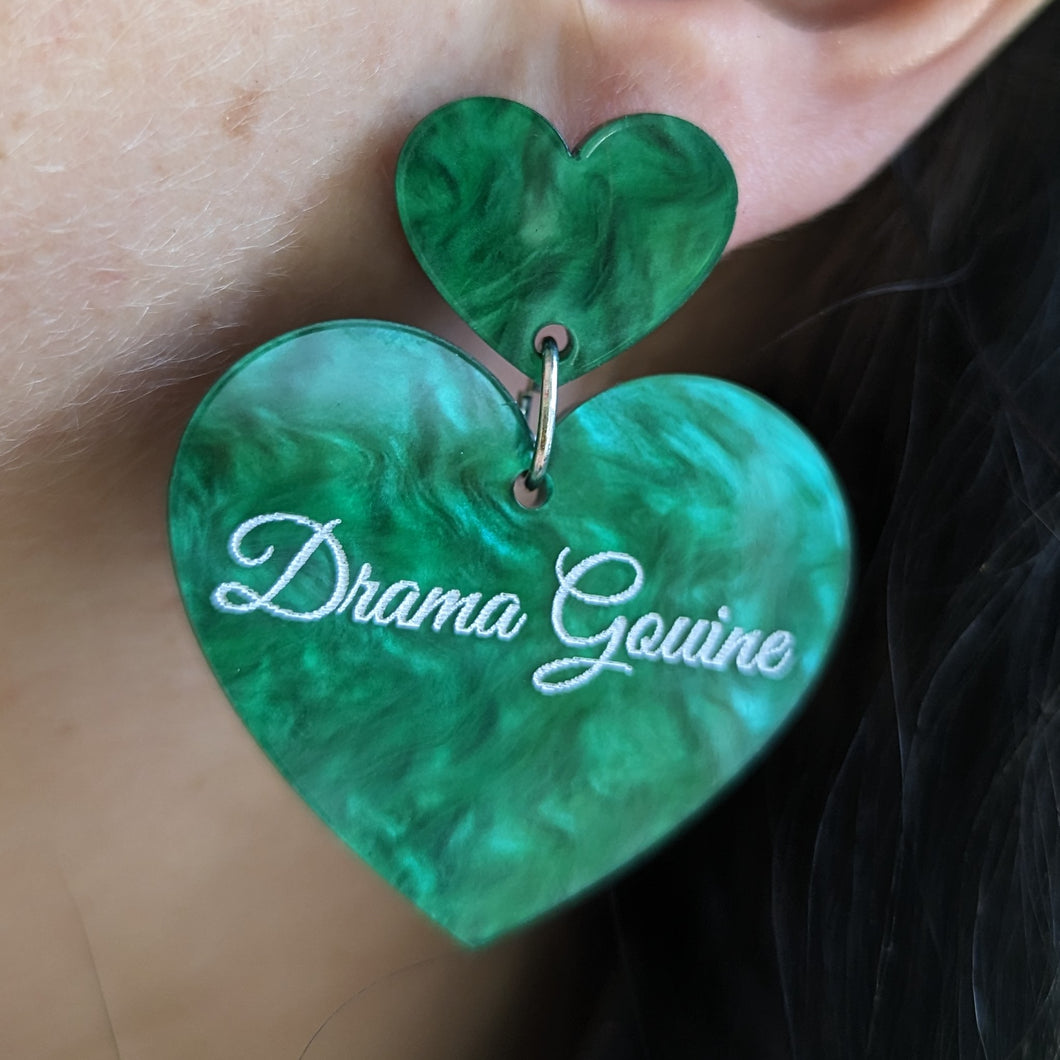 Boucles d'oreilles double cœur Drama Gouine (vert marbré) 💚🏳️‍🌈