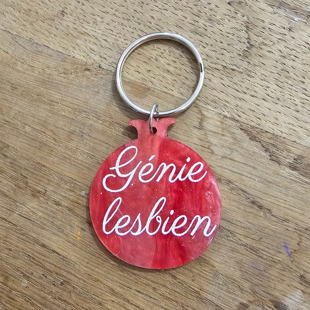 Porte-clefs grenade Génie lesbien rouge marbré 🏳️‍🌈