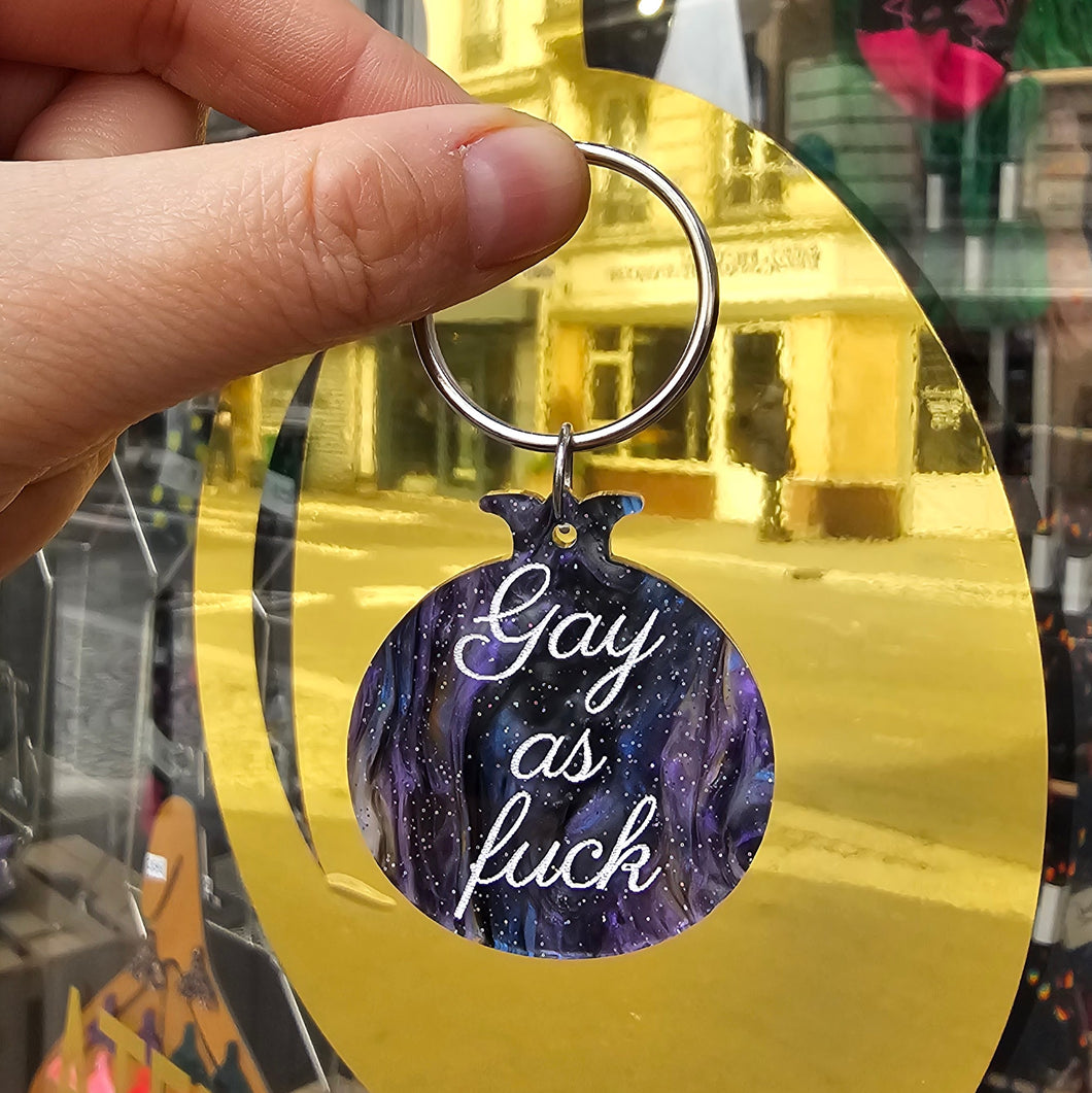 Porte-clefs grenade Gay as fuck violet marbré 🏳️‍🌈