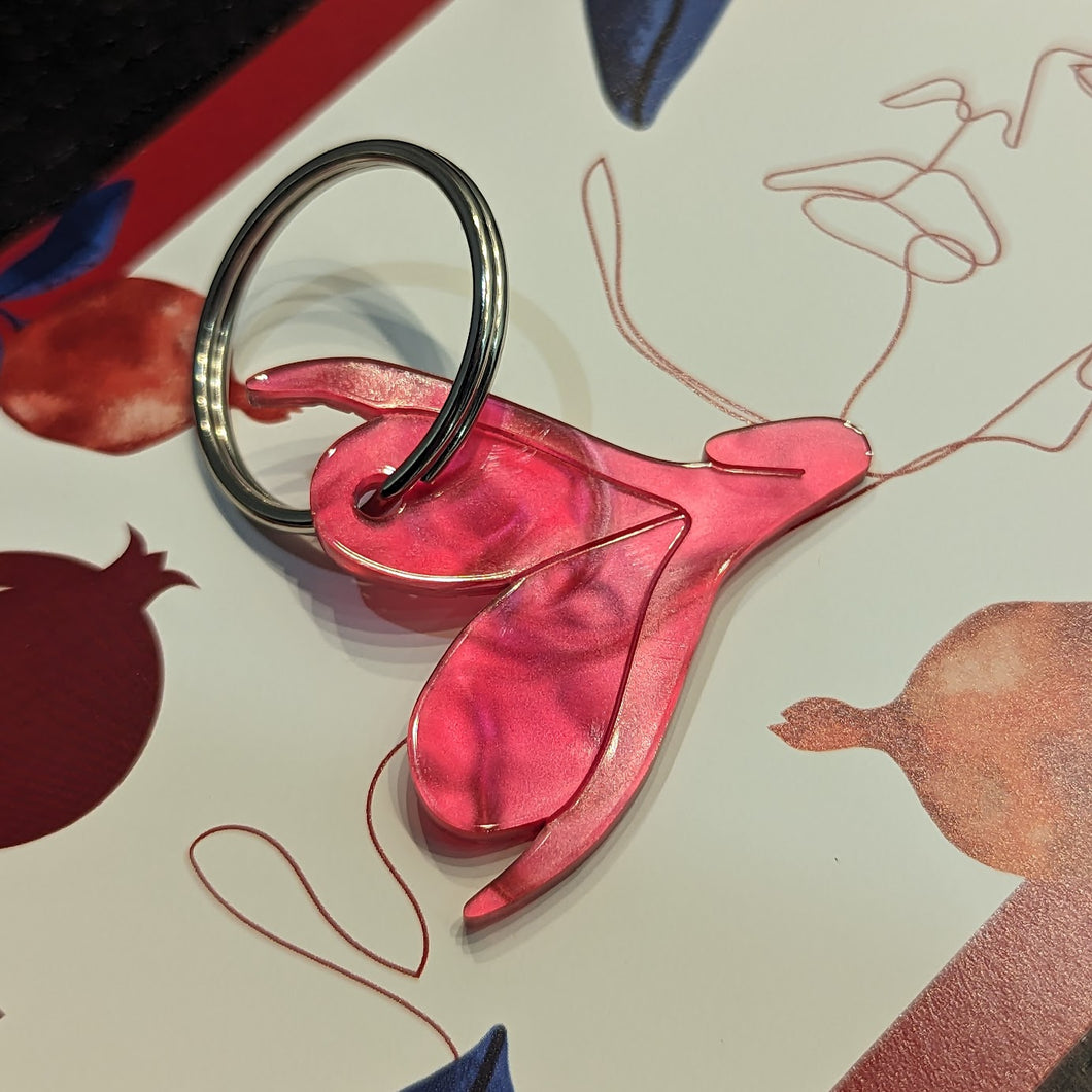 Porte-clefs Clitoris, marbré rouge-rose