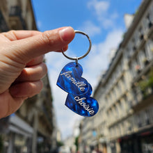 Charger l&#39;image dans la galerie, Porte-clefs double cœur Famille choisie, bleu marine marbré 🌈💖
