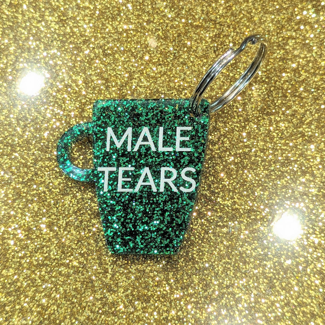 Porte-clefs Mug Male Tears, paillettes vertes