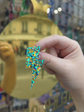 Charger et lire la vidéo dans la visionneuse de la Galerie, Boucles d&#39;oreilles Eclair paillettes confettis bleu vert doré ⚡
