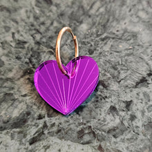 Charger l&#39;image dans la galerie, Boucles d&#39;oreilles Cœur-Soleil miroir violet sur créoles 💛🌞
