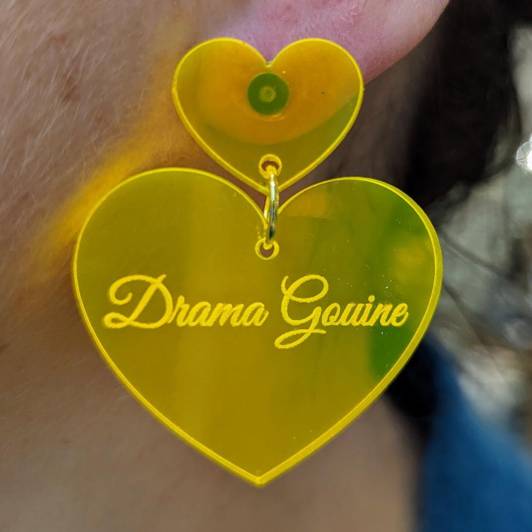 Boucles d'oreilles double cœur Drama Gouine jaune-orangé néon 💛🏳️‍🌈